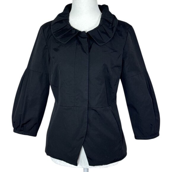 Axcess Womens Jacket Size 4 Black Ruffled Collar Button Up Pleated Detail - Picture 1 of 9